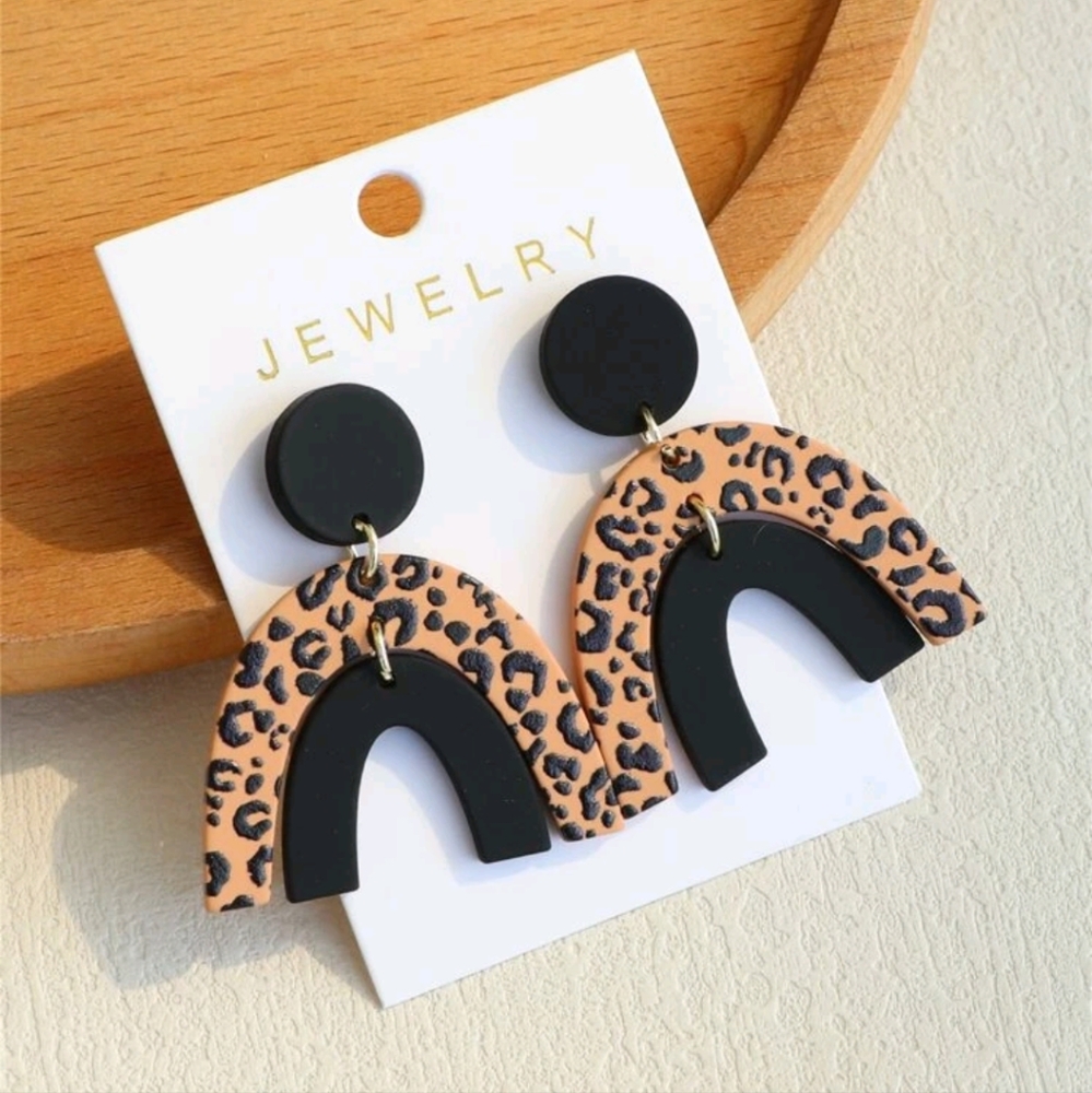 Leopard Print Rainbow Earrings - Picture 2 of 4